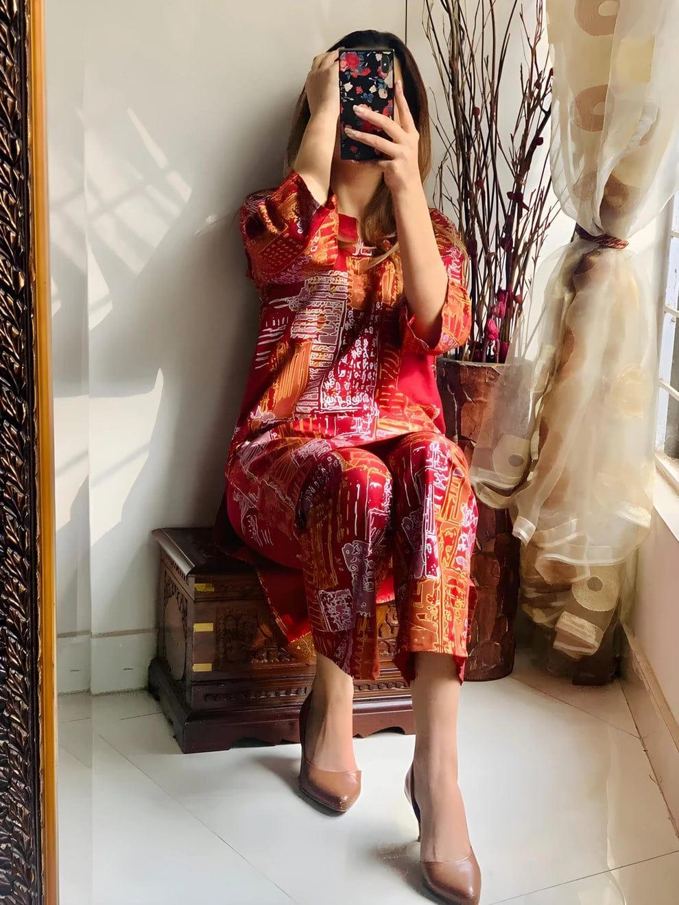 2 Pcs Women's Stitched Linen Block Printed Shirt and Trouser